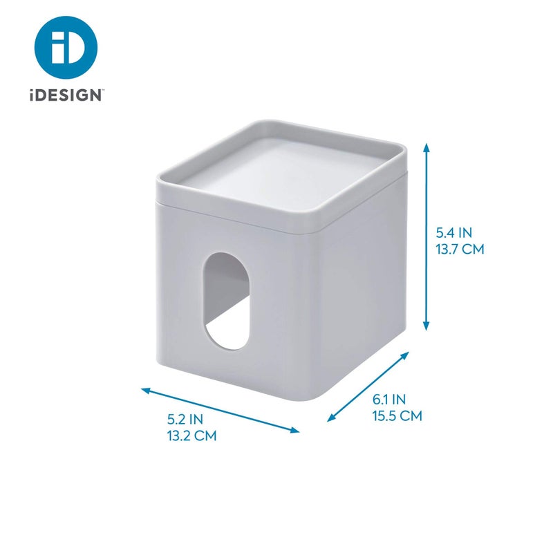 InterDesign IDesign Facial Tissue Box Cover for Bathroom and Vanity Countertops, 6.1" x 5.15" x 5.4", The Cade Collection, Matte Gray - Image 3